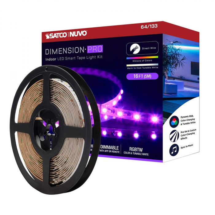 SATCO/NUVO Dimension Pro Tape Light Strip 16 Foot Hi-Output RGB Plus Tunable White J-Box Connection Starfish IOT Capable IR Remote Included (64-133)