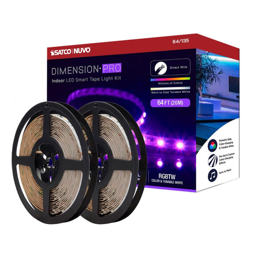 SATCO/NUVO Dimension Pro Tape Light Strip 64 Foot Hi-Output RGB Plus Tunable White J-Box Connection Starfish IOT Capable IR Remote Included (64-135)