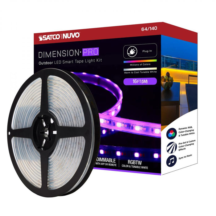 SATCO/NUVO Dimension Pro Tape Light Strip 16 Foot Hi-Output RGB Plus Tunable White Plug Connection IP65 Starfish IOT Capable RF Remote Included (64-140)