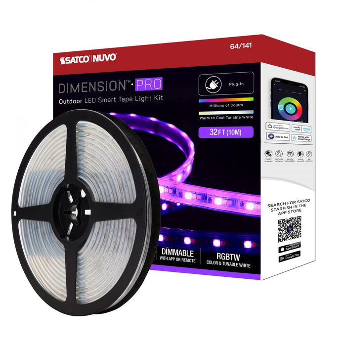 SATCO/NUVO Dimension Pro Tape Light Strip 32 Foot Hi-Output RGB Plus Tunable White Plug Connection IP65 Starfish IOT Capable RF Remote Included (64-141)