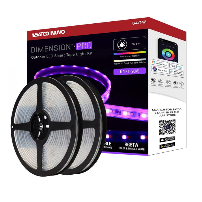 SATCO/NUVO Dimension Pro Tape Light Strip 64 Foot Hi-Output RGB Plus Tunable White Plug Connection IP65 Starfish IOT Capable RF Remote Included (64-142)