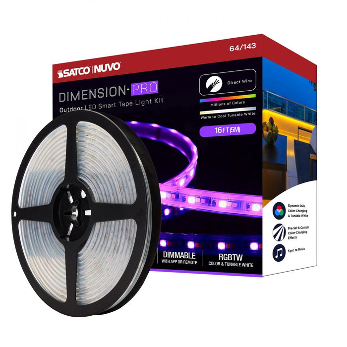 SATCO/NUVO Dimension Pro Tape Light Strip 16 Foot Hi-Output RGB Plus Tunable White J-Box Connection IP65 Starfish IOT Capable RF Remote Included (64-143)