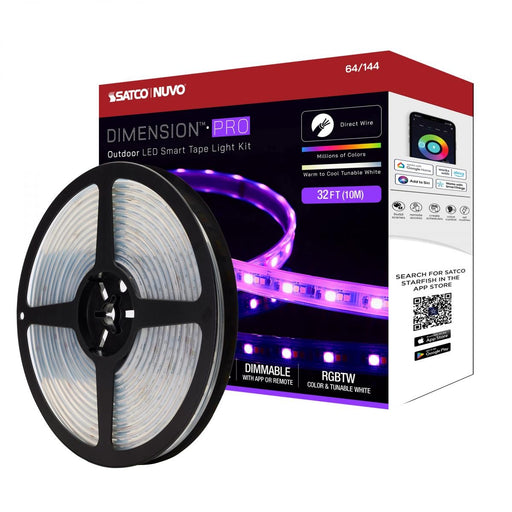 SATCO/NUVO Dimension Pro Tape Light Strip 32 Foot Hi-Output RGB Plus Tunable White J-Box Connection IP65 Starfish IOT Capable RF Remote Included (64-144)