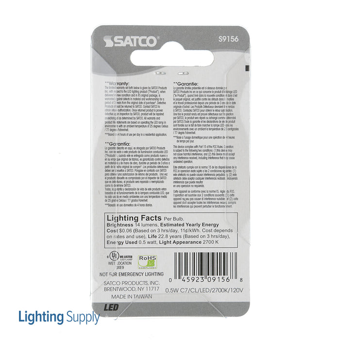 SATCO/NUVO 0.5W C7/CL/LED/120V/CD 0.5W LED C7 Clear 2700K Candelabra Base 120V (S9156)