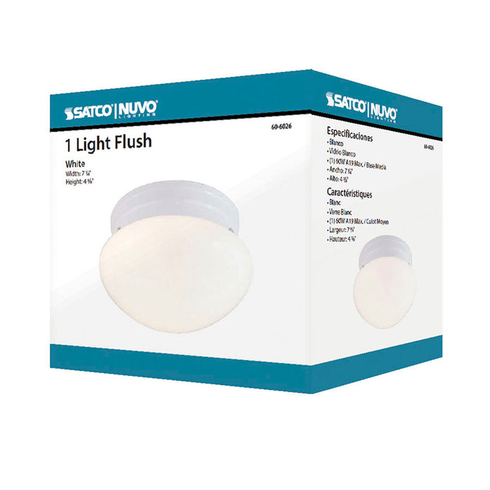 SATCO/NUVO 1-Light 8 Inch Flush Mount Small White Mushroom Color Retail Packaging (60-6026)