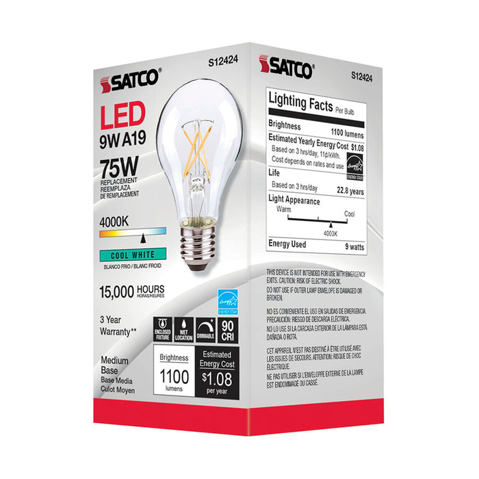 SATCO/NUVO 10.5W LED A19 Clear Medium Base 4000K 90 CRI 120V (S12424)