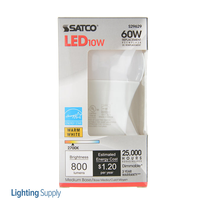 SATCO/NUVO 10A19/LED/2700K/800L/120V 10W A19 LED 2700K Medium Base 240 Degree Beam Spread 120V (S29629)