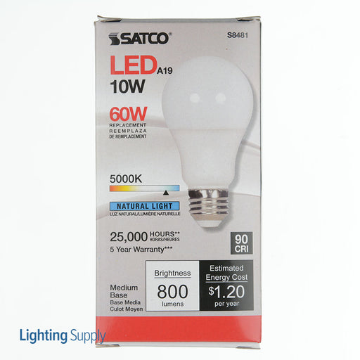 SATCO/NUVO 10W A19 LED Frosted 5000K Medium Base 120V (S8481)