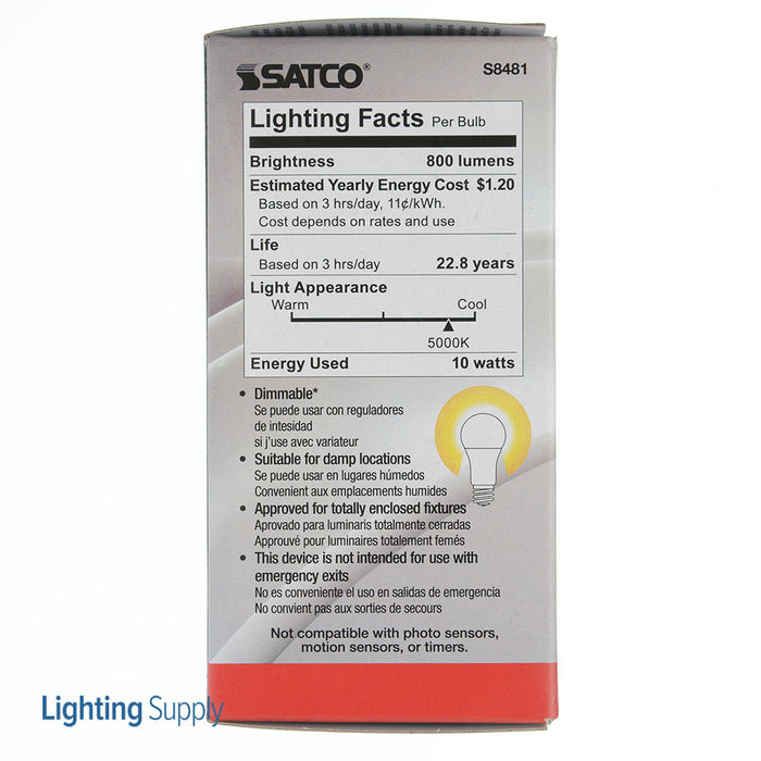 SATCO/NUVO 10W A19 LED Frosted 5000K Medium Base 120V (S8481)