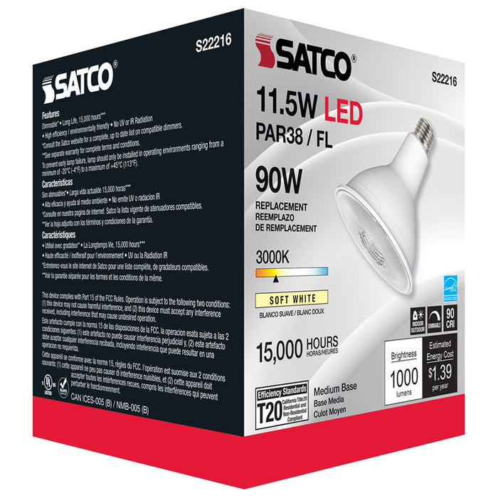 SATCO/NUVO 11.5W PAR38 LED 90 CRI 3000K 40 Degree Beam Angle Medium Base 120V (S22216)