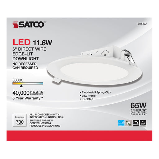 SATCO/NUVO 11.6W LED Direct Wire Downlight Edge-Lit 5-6 Inch 3000K 120V Dimmable (S39062)