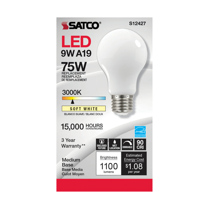 SATCO/NUVO 11W LED A19 Soft White Medium Base 3000K 90 CRI 120V (S12427)