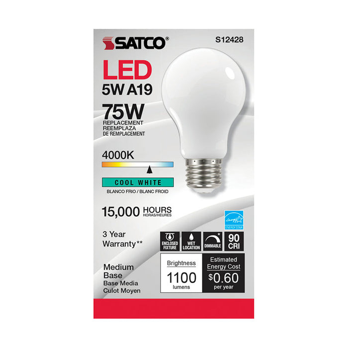 SATCO/NUVO 11W LED A19 Soft White Medium Base 4000K 90 CRI 120V (S12428)