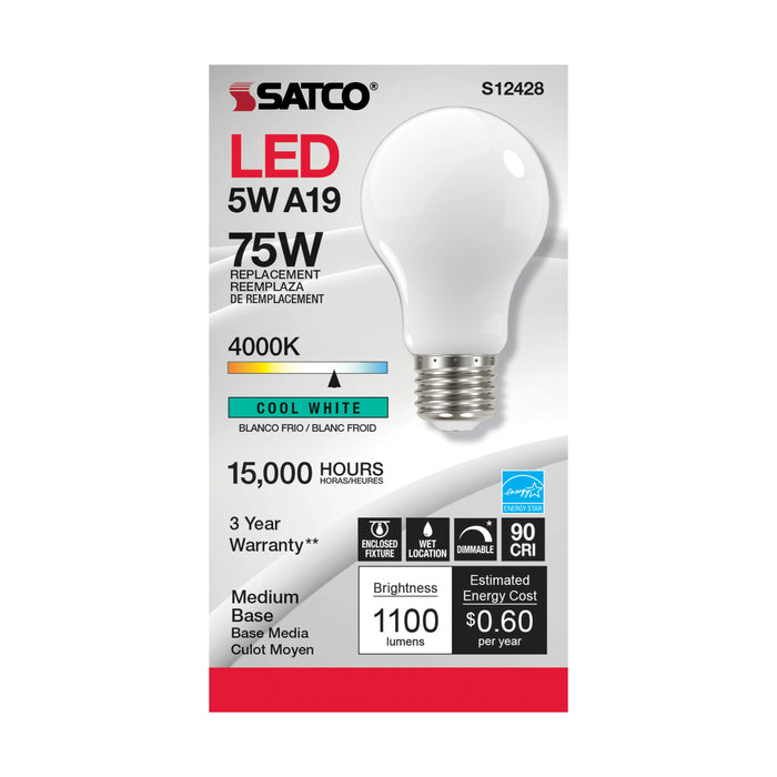 SATCO/NUVO 11W LED A19 Soft White Medium Base 4000K 90 CRI 120V (S12428)