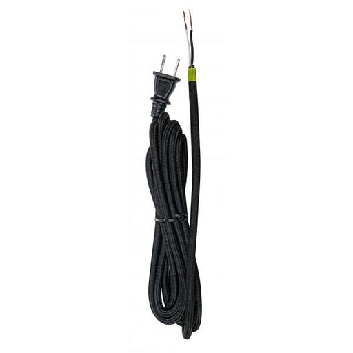 SATCO/NUVO 12 Foot Rayon Cord Set Black Finish 18/2 SPT-2 105C With Molded Polarized Plug 50 Carton Tinned Tips Strip With 2 Inch Slit (80-2466)