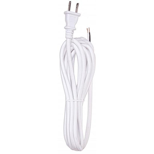 SATCO/NUVO 12 Foot Rayon Cord Set White Finish 18/2 SPT-2 105C With Molded Polarized Plug 50 Carton Tinned Tips Strip With 2 Inch Slit (80-2467)