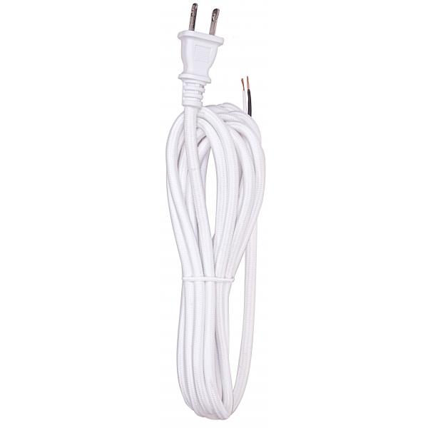 SATCO/NUVO 12 Foot Rayon Cord Set White Finish 18/2 SPT-2 105C With Molded Polarized Plug 50 Carton Tinned Tips Strip With 2 Inch Slit (80-2467)