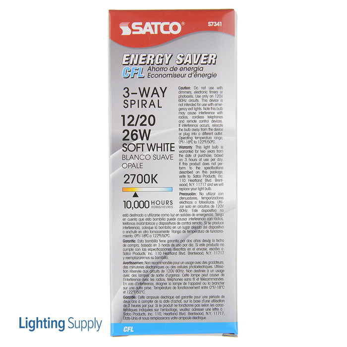 SATCO/NUVO 12/20/26T4/27 12/20/26W Spiral Compact Fluorescent 2700K 82 CRI Medium Base 120V (S7341)