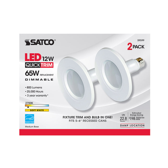SATCO/NUVO 12W Downlight Retrofit LED 5 Inch-6 Inch Trim 2700K Medium Base 120V 110 Degree Beam Spread 2-Pack (S9599)