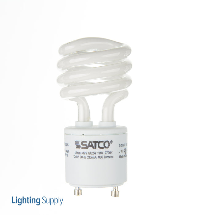 SATCO/NUVO 13GU24/27 13W Miniature Spiral Compact Fluorescent 2700K 82 CRI GU24 Base 120V (S8203)