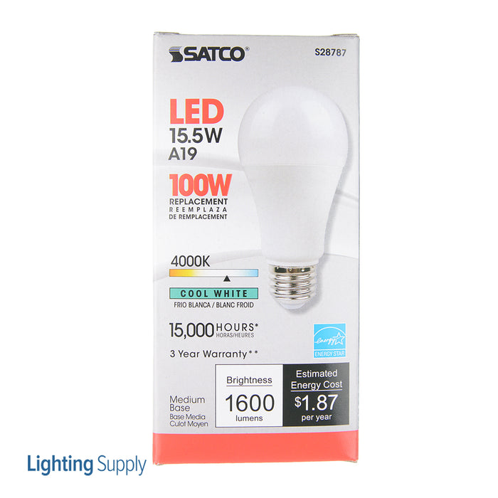SATCO/NUVO 15.5A19/LED/40K/ND/120V 15.5W A19 LED 4000K Medium Base 220 Degree Beam Spread120V (S28787)