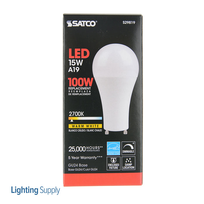 SATCO/NUVO 15A19/LED/27K/1600/120V/GU24 15W A19 LED Frosted 2700K GU24 Base 220 Degree Beam Spread 120V (S29819)