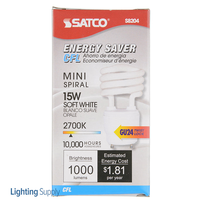 SATCO/NUVO 15GU24/27 15W Miniature Spiral Compact Fluorescent 2700K 82 CRI GU24 Base 120V (S8204)