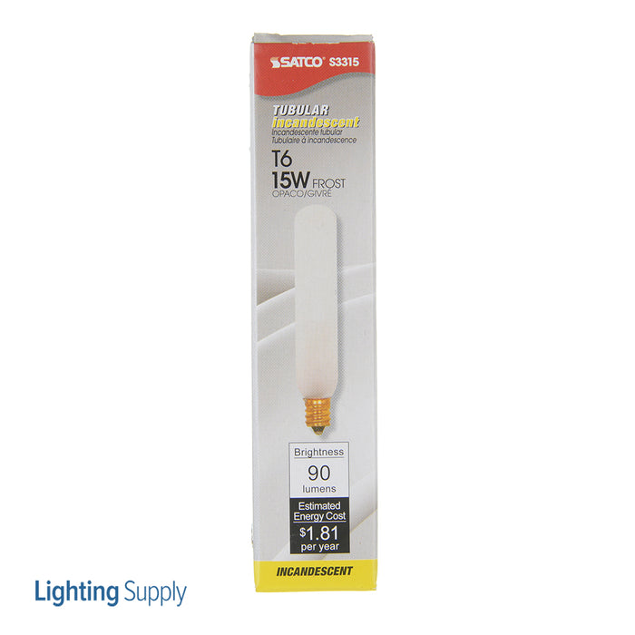 SATCO/NUVO 15T6/F 15W T6 Incandescent Frost 2500 Hours 90Lm Candelabra Base 120V 2700K (S3315)