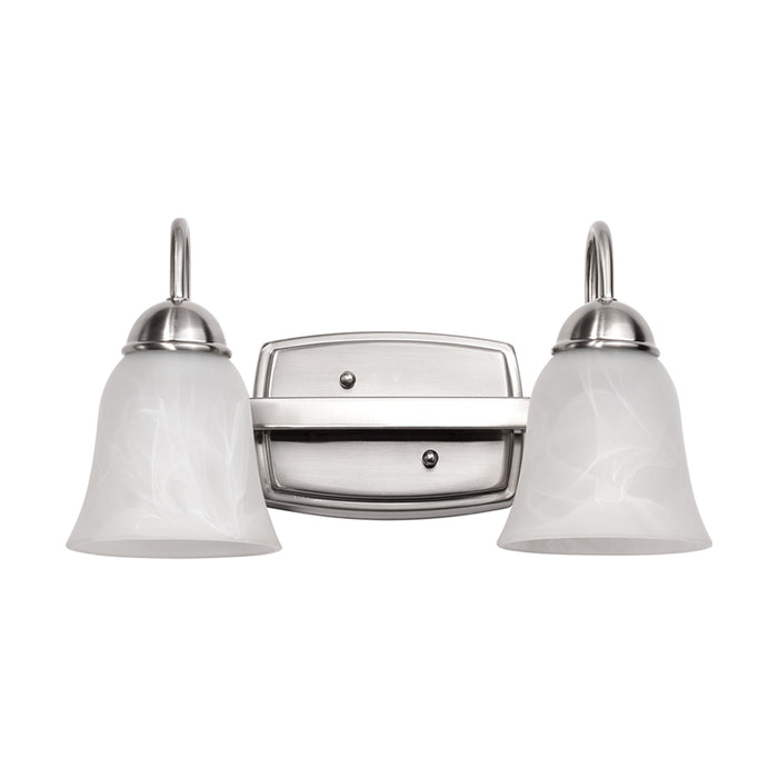 SATCO/NUVO 15W LED 2-Light Vanity Fixture 3000K Brushed Nickel With Alabaster Glass (62-1568)