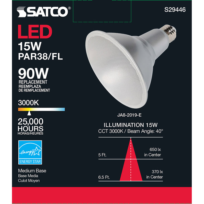 SATCO/NUVO 15W PAR38 LED 3000K 40 Degree Beam Angle Medium Base 120V (S29446)