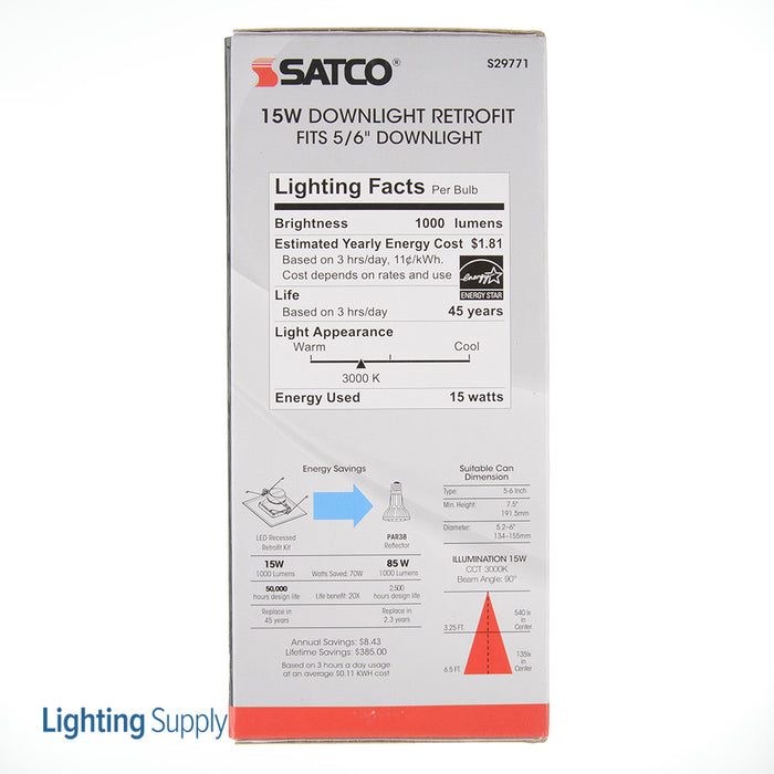 SATCO/NUVO 16WLED/5-6/SQ/30K/120V 16W LED Downlight Retrofit 5-6 Inch Square Shape 3000K 120V (S9771)