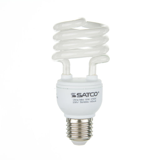 SATCO/NUVO 18T2/27/230V 18W Miniature Spiral Compact Fluorescent 2700K 82 CRI Medium Base 230V (S7413)
