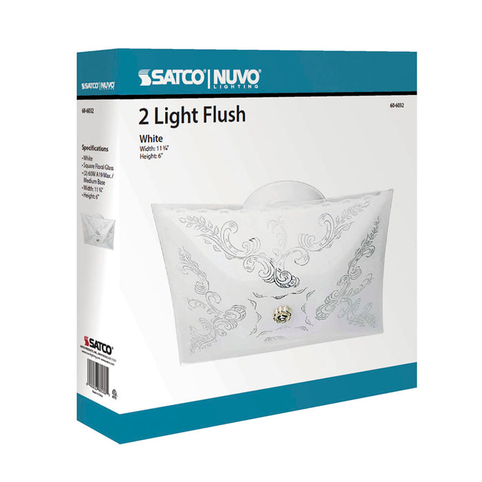 SATCO/NUVO 2-Light 12 Inch Ceiling Fixture Square Floral Color Retail Packaging (60-6032)