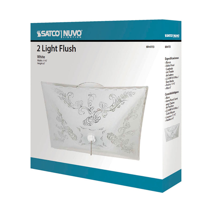 SATCO/NUVO 2-Light 12 Inch Ceiling Fixture Square Floral With Pull Chain Color Retail Packaging (60-6113)