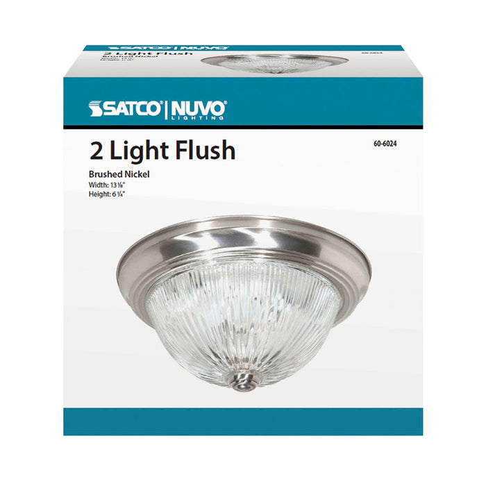 SATCO/NUVO 2-Light 13 Inch Flush Mount Clear Ribbed Glass Color Retail Packaging (60-6024)