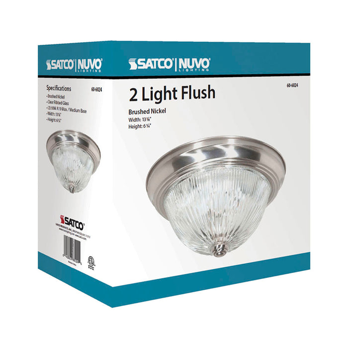 SATCO/NUVO 2-Light 13 Inch Flush Mount Clear Ribbed Glass Color Retail Packaging (60-6024)