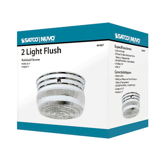SATCO/NUVO 2-Light 8 Inch Flush Mount Medium Crystal/White Drum Color Retail Packaging (60-6027)