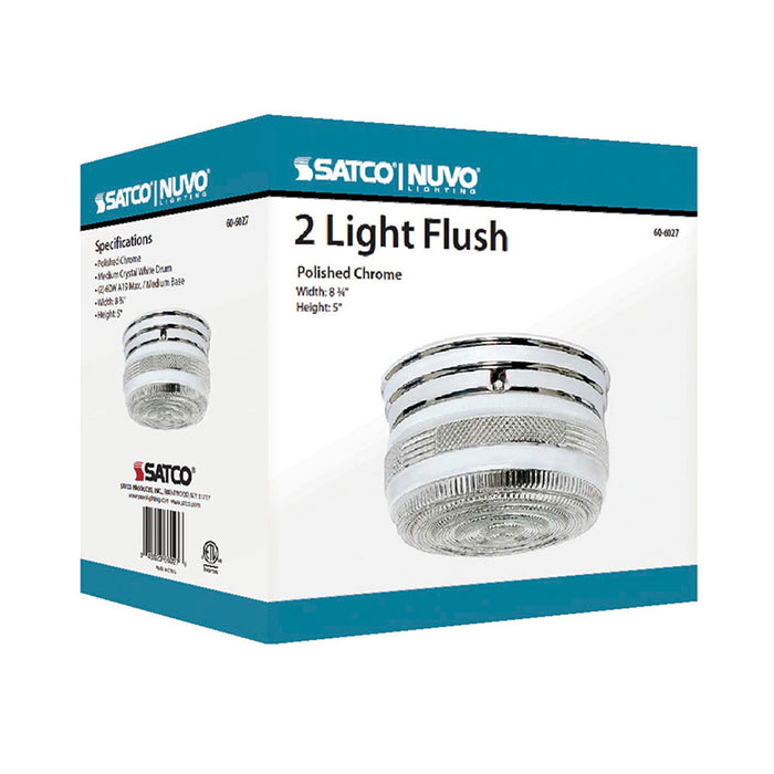 SATCO/NUVO 2-Light 8 Inch Flush Mount Medium Crystal/White Drum Color Retail Packaging (60-6027)