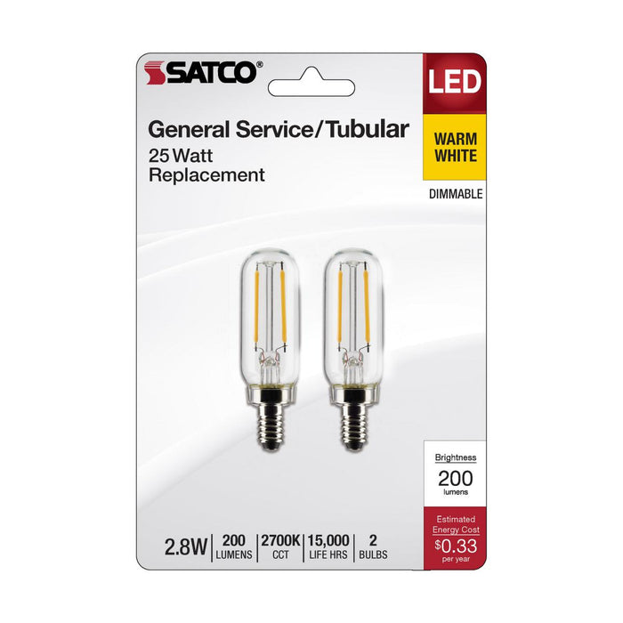 SATCO/NUVO 2.8W T6 LED Clear Candelabra E12 Base 2700K 200Lm 120V 2-Pack (S21858)
