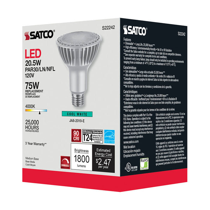 SATCO/NUVO 20.5W PAR30 High Lumen LED Long Neck 4000K Medium Base 120V (S22242)