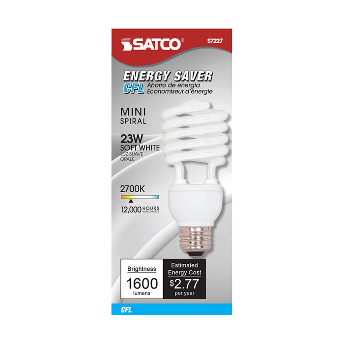 SATCO/NUVO 23T2/27 23W Miniature Spiral Compact Fluorescent 2700K 82 CRI Medium Base 120V (S7227)
