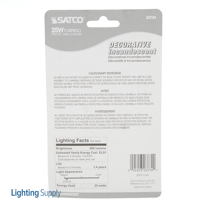 SATCO/NUVO 25B11/F 25W B11 Incandescent Frost 1500 Hours 200Lm Medium Base 120V 2 Per Card 2700K (S3734)