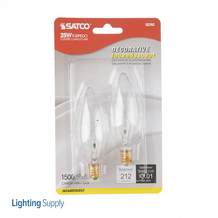 SATCO/NUVO 25BA9 1/2 25W BA9 1/2 Incandescent Clear 1500 Hours 212Lm Candelabra Base 120V 2 Per Card 2700K (S3782)