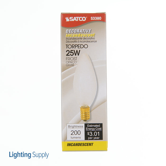 SATCO/NUVO 25BA9 1/2/F 25W BA9 1/2 Incandescent Frost 1500 Hours 220Lm European Base 120V 2700K (S3380)