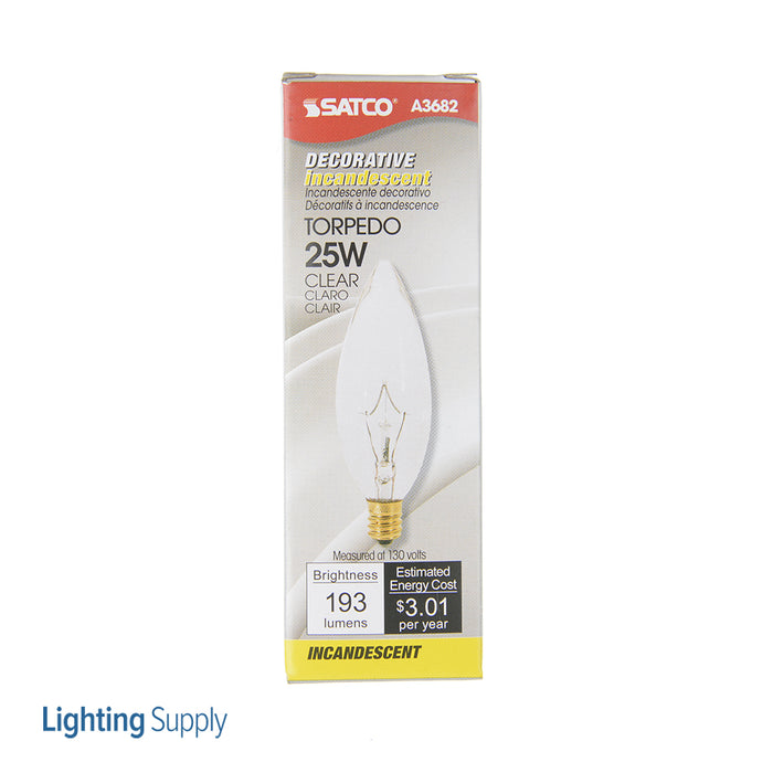 SATCO/NUVO 25W BA9 1/2 Incandescent Clear 2500 Hours 193Lm Candelabra Base 130V 2700K (A3682)