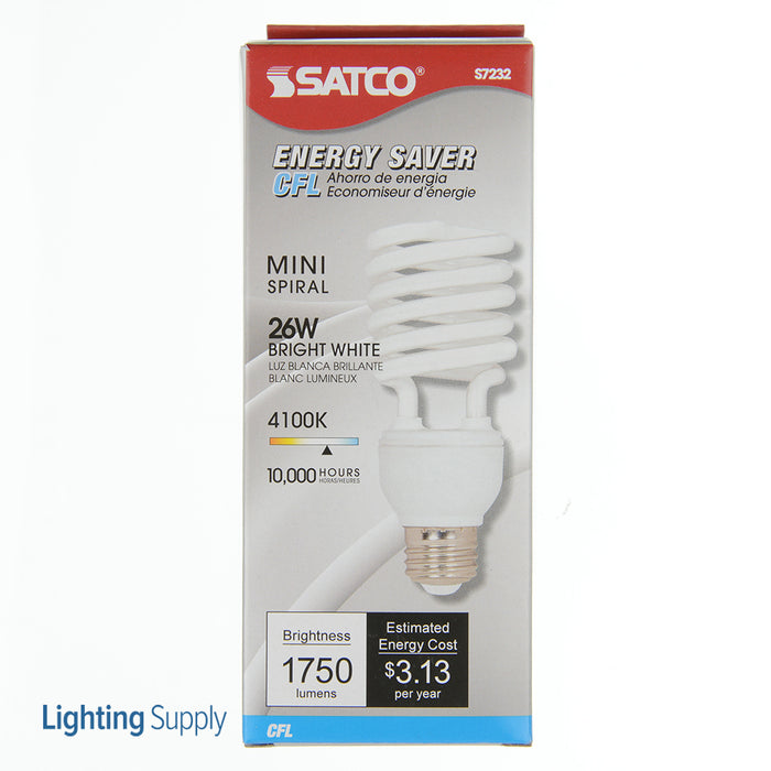 SATCO/NUVO 26T2/41 26W Miniature Spiral Compact Fluorescent 4100K 82 CRI Medium Base 120V (S7232)