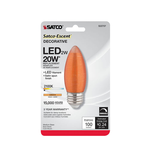 SATCO/NUVO 2W C11 LED Satin Spun Amber Medium Base 2100K 100Lm 120V Carded (S22707)