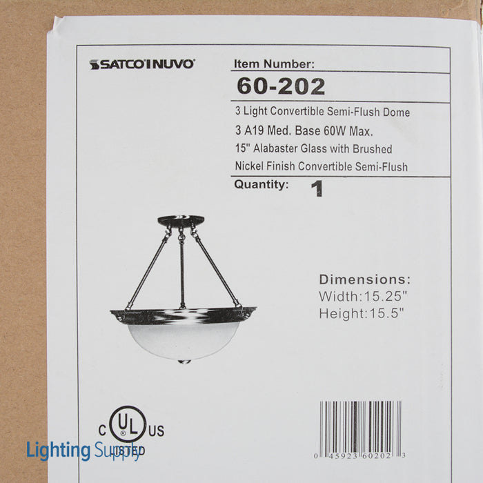 SATCO/NUVO 3-Light 15 Inch Semi-Flush Alabaster Glass (60-202)