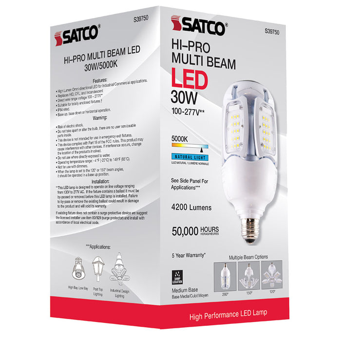 SATCO/NUVO 30W LED HID Replacement 5000K Medium Base Adjustable Beam Angle 100-277V (S39750)