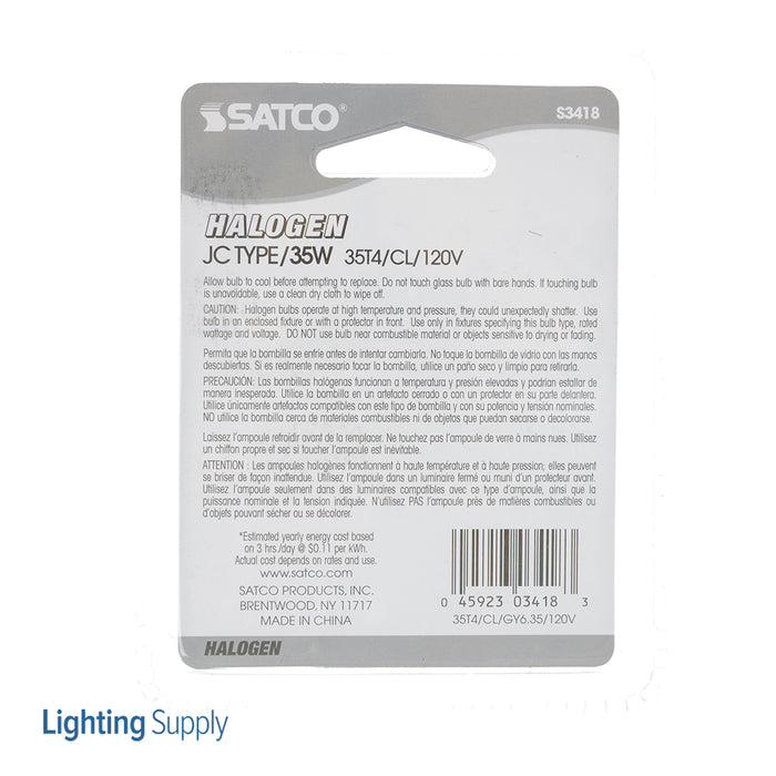 SATCO/NUVO 35T4/CL 35W Halogen T4 Clear 2000 Hours 380Lm Bi-Pin Gy6.35 Base 120V 2900K (S3418)
